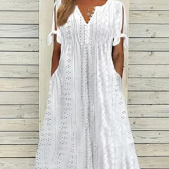 ⏰💃 Vestido Elegante de Cor Sólida para Mulher com Decote em V e Recortes