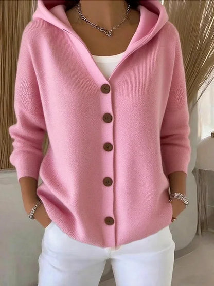 Cardigan de manga comprida para mulher, macio, confortável e casual, fabricado em algodão