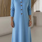 Vestido midi clássico de malha lisa com botões