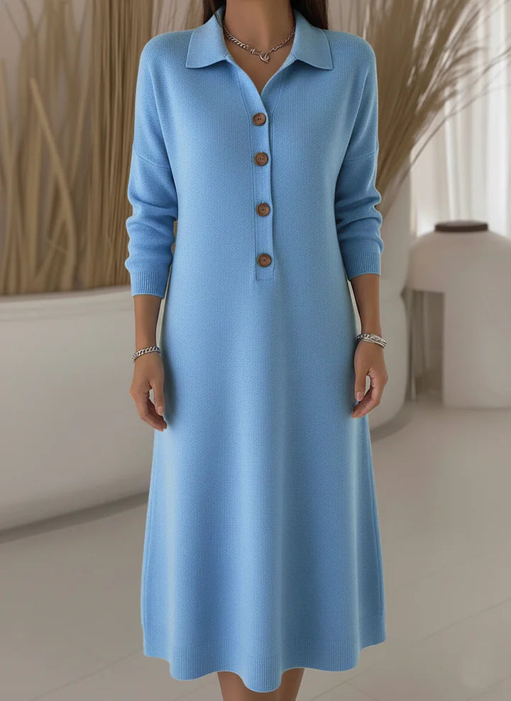 Vestido midi clássico de malha lisa com botões