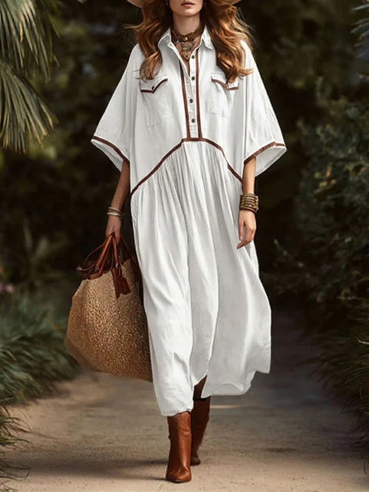 Vestido casual e largo para mulher em algodão e linho