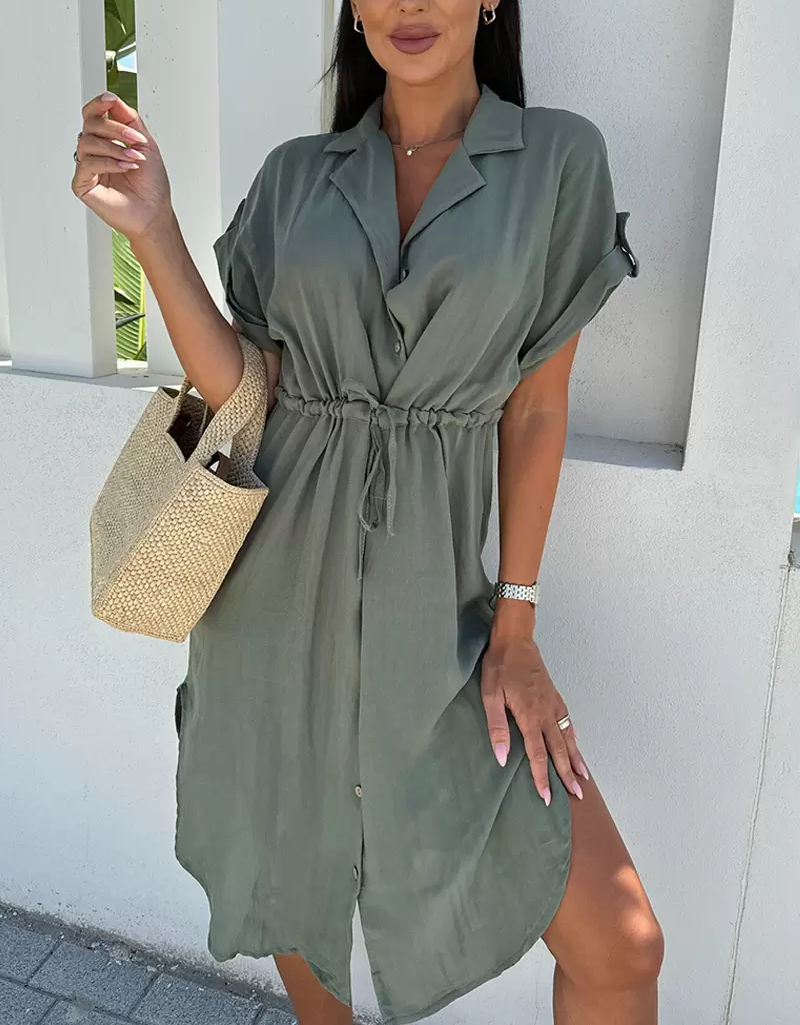 Vestido curto casual de cor sólida com laço