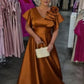 Vestido comprido com decote em V e estampado floral 3D