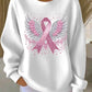 Sweatshirt casual para mulher com estampa de fita rosa e asas