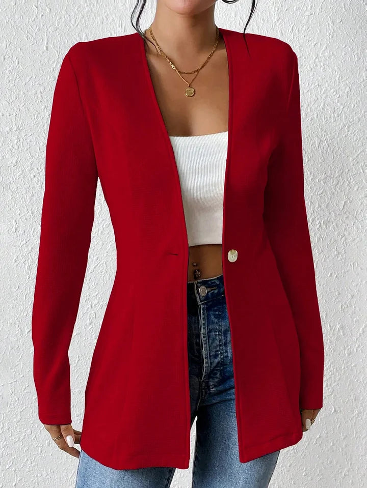 Casaco de mulher elegante de uma só cor com fecho de um botão