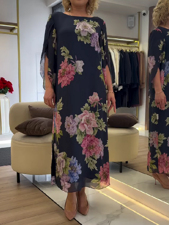 Vestido estampado em seda gelo estilo étnico