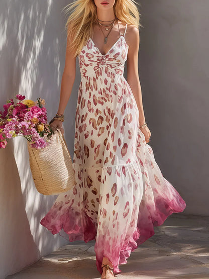 Vestido Feminino Casual e Elegante, Sem Mangas, com Estampado Leopardo