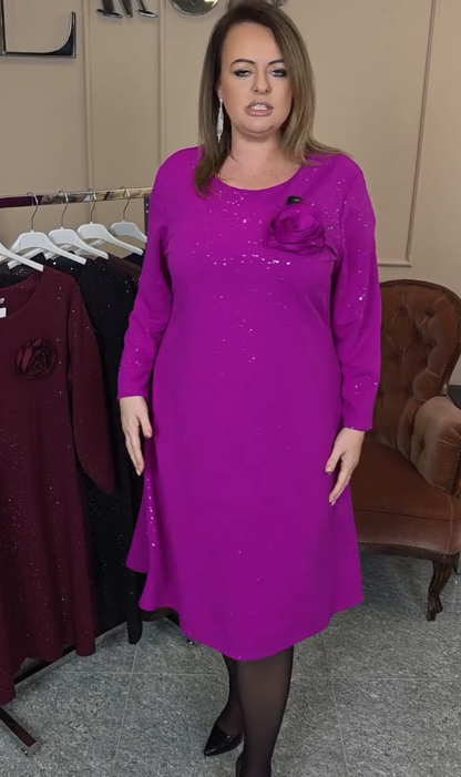 Vestido elegante com gola redonda