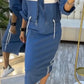 Conjunto casual de vestido e casaco para mulher com gola redonda