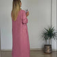 Fato casual de algodão e linho com blusa irregular e calças largas