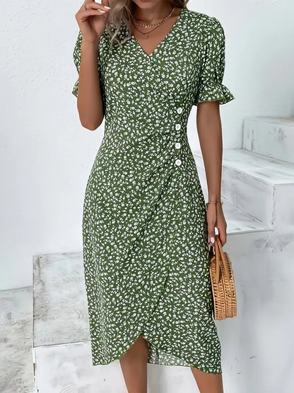 🌷🍃 Vestido Floral com Decote em V