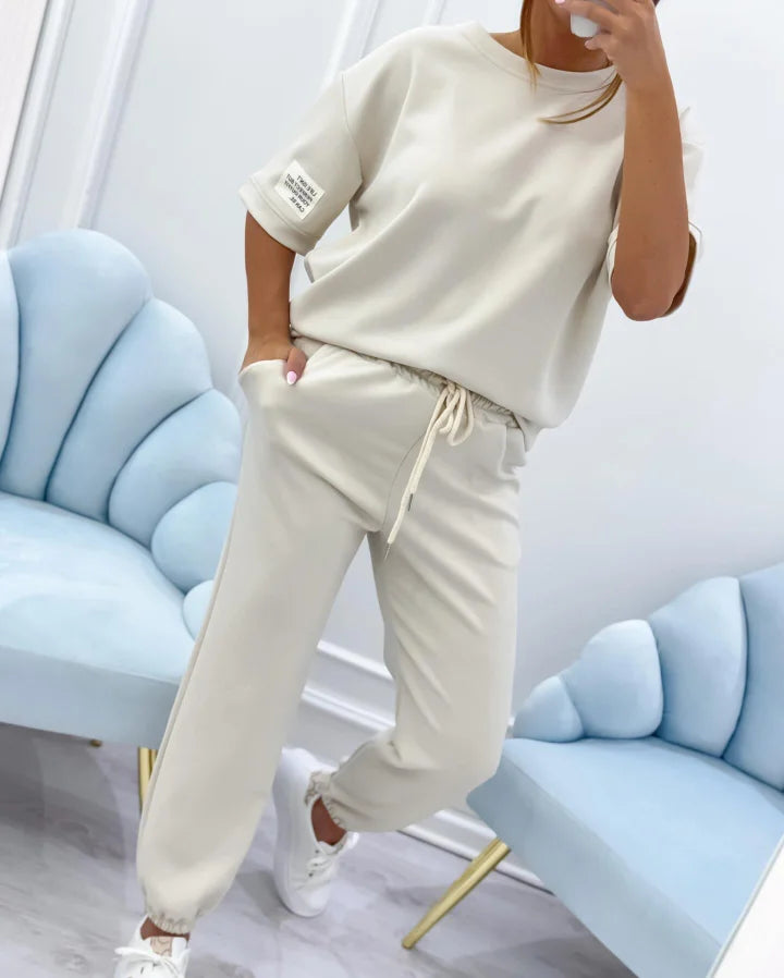 ⏳ Oferta por tempo limitado! ⏰Conjunto casual feminino com blusa lisa e calças