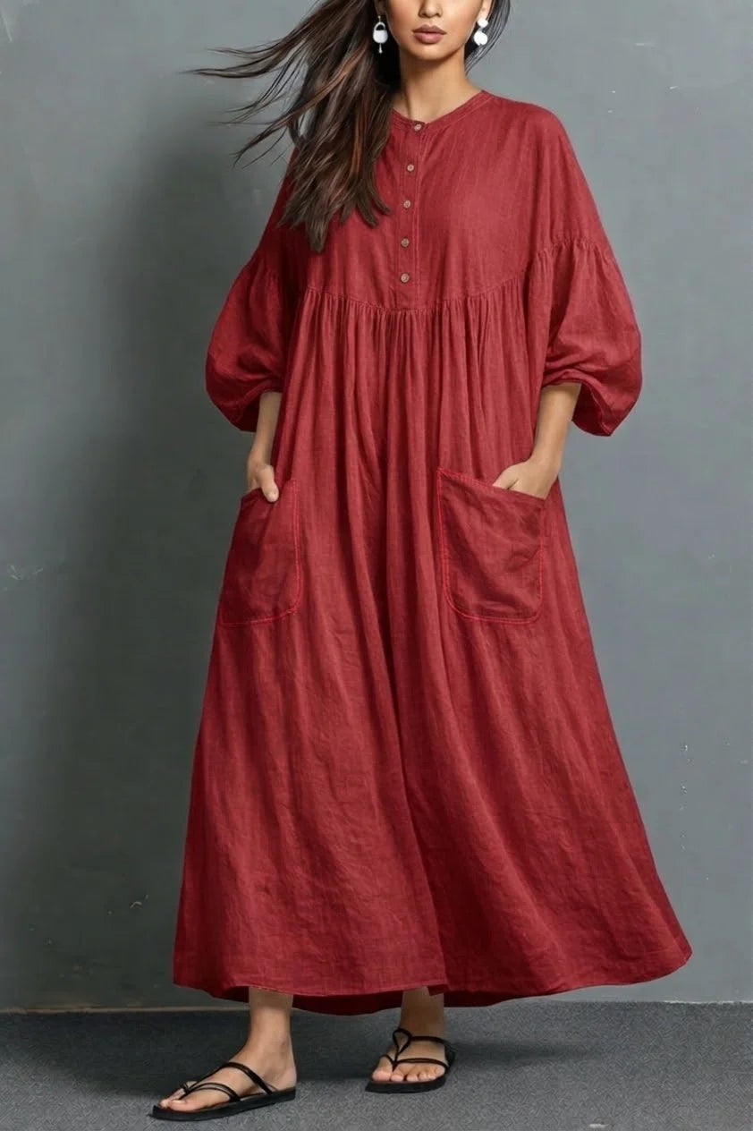 Vestido casual em linho e algodão