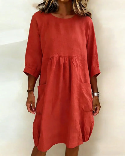 Vestido largo em algodão com mangas 3/4