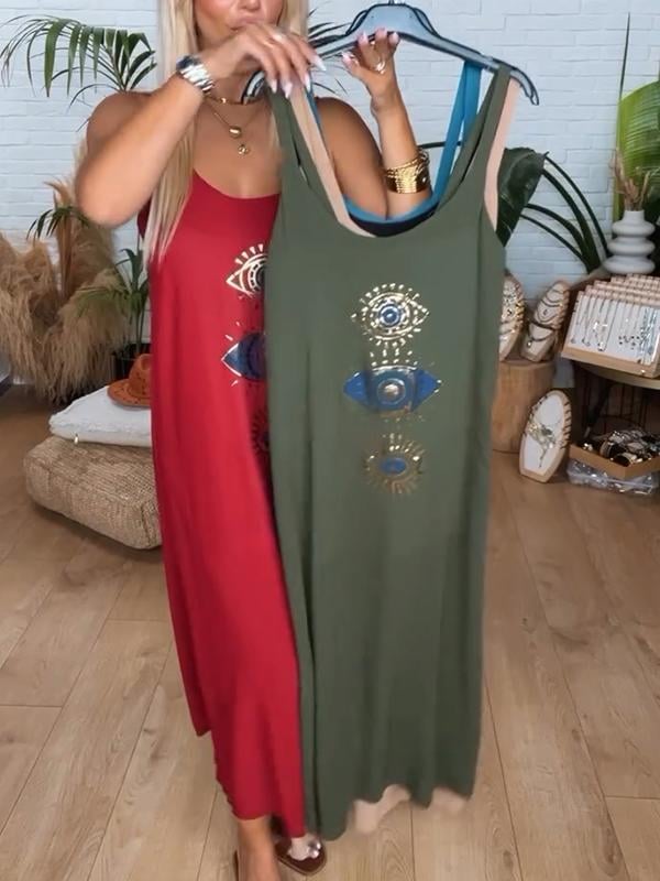Vestido feminino com alças e decote redondo