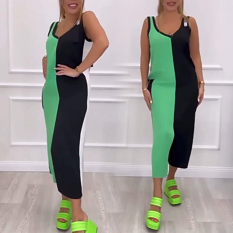 🌸Especial verão💐 Vestido sem mangas com blocos de cor.