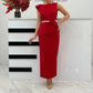 Vestido elegante para mulher com folhos e design incrustado de diamantes