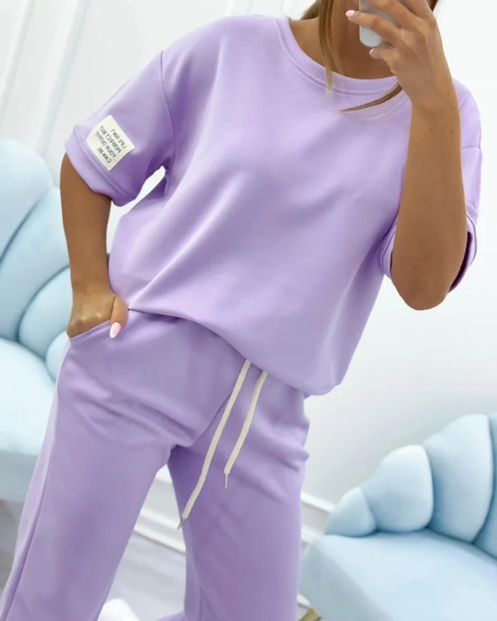 ⏳ Oferta por tempo limitado! ⏰Conjunto casual feminino com blusa lisa e calças