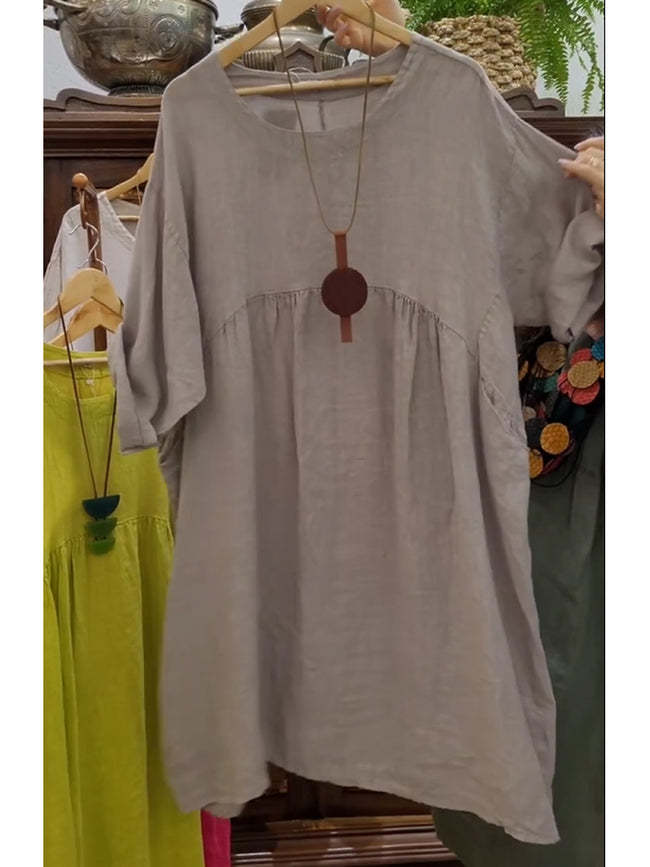 Vestido de mulher em algodão e linho com bolso solto