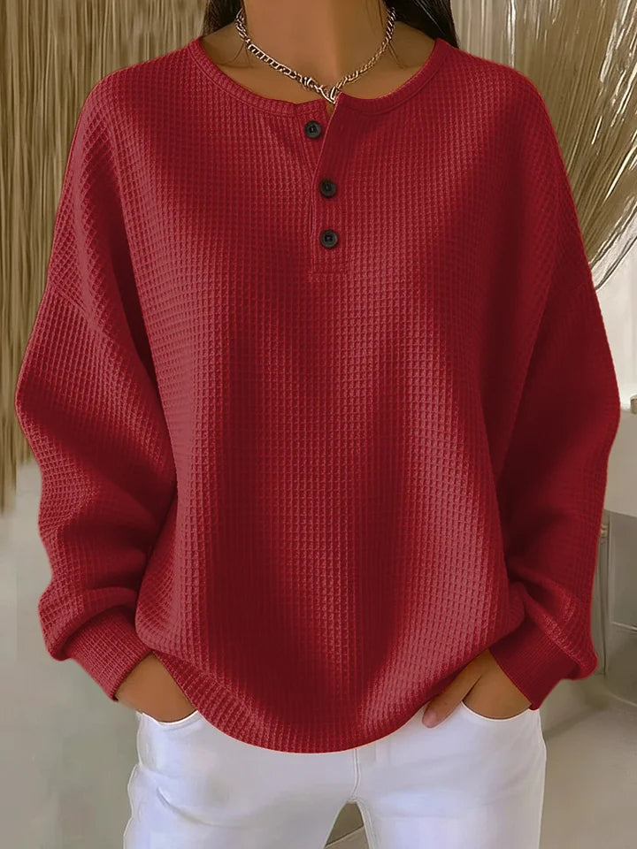 Sweatshirt casual para mulher com gola waffle