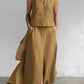 Conjunto minimalista e elegante de blusa e saia com decote em V