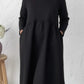 👗Vestido midi largo para mulher com decote redondo e bolsos – conforto sem esforço e elegância para o dia a dia✨