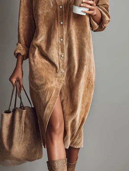 Vestido midi de bombazine com abotoamento simples e solto