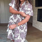 Vestido casual com estampado floral e manga abalonada