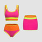 ✨Conjunto de biquíni de 3 peças colorido e desportivo, fabricado em nylon de alto contraste.
