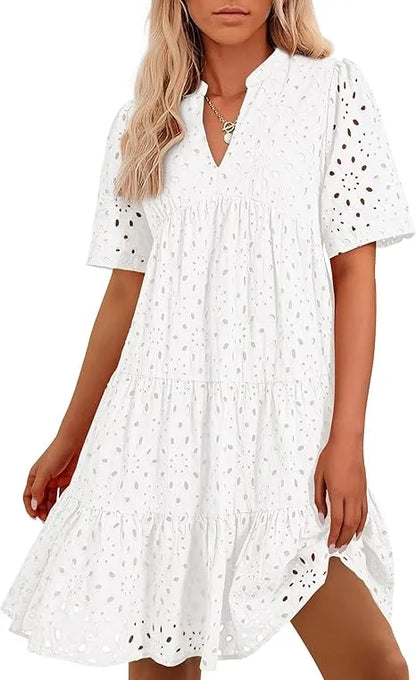 🔥🔥🔥🔥Novo vestido de menina com decote em V e manga curta
