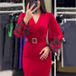 🎁Promoção imperdível🔥Elegante vestido de menina vermelho com decote em V