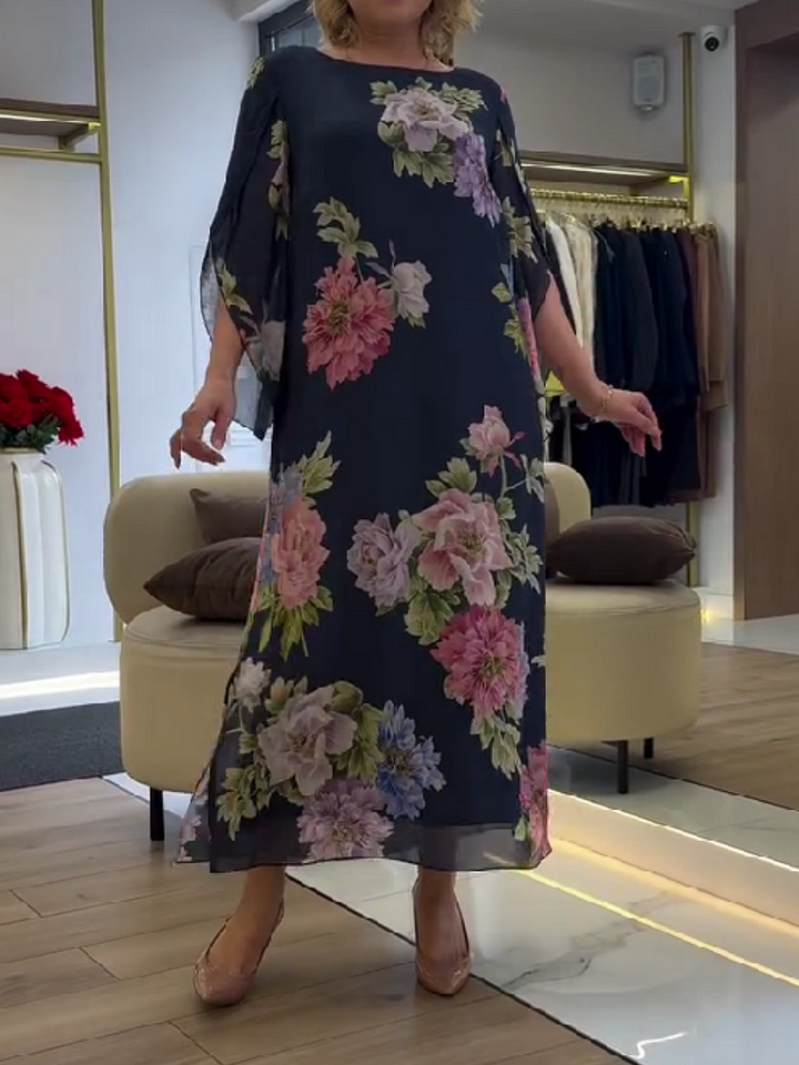 Vestido estampado em seda gelo estilo étnico