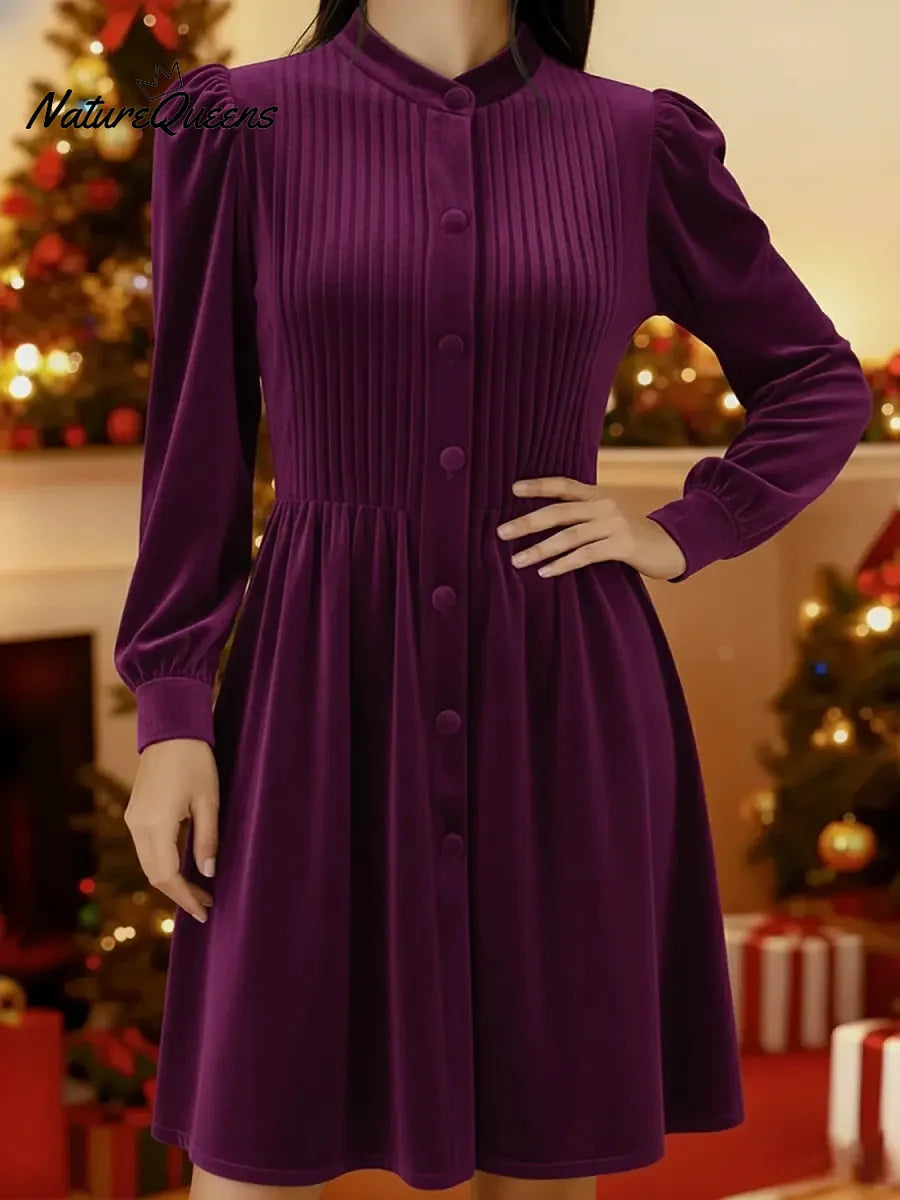 Vestido de Natal para mulher em veludo plissado