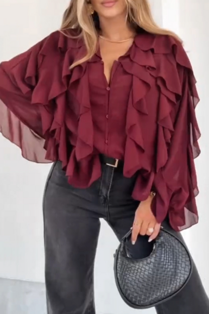 Blusa casual para mulher com decote em V e patchwork