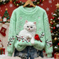 Camisola de flanela de Natal com estampa de gato e pássaro