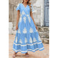 Vestido comprido casual estilo boho com decote em V