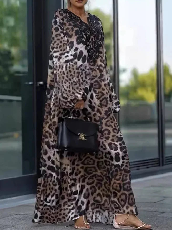 Saia comprida de renda leopardo