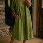 Vestido solto e casual com patchwork, renda, linho e algodão.