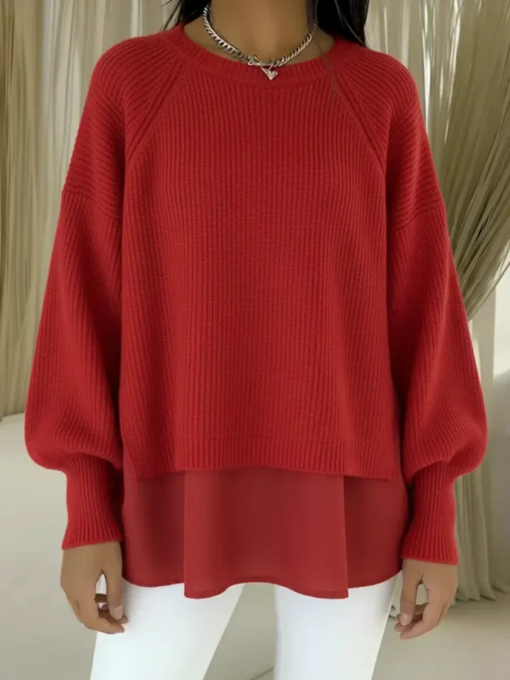 Camisola confortável para mulher com mangas em duas partes e estilo patchwork