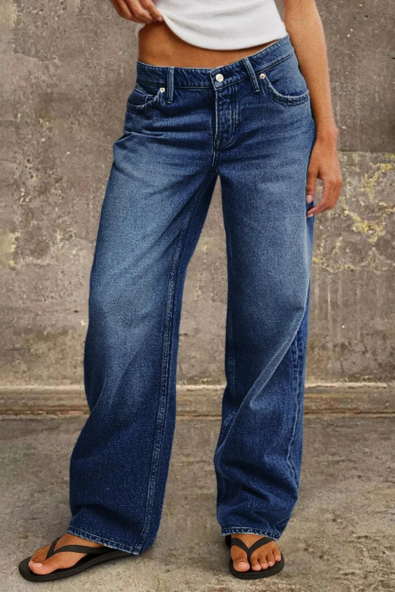Calça de ganga reta de cintura média