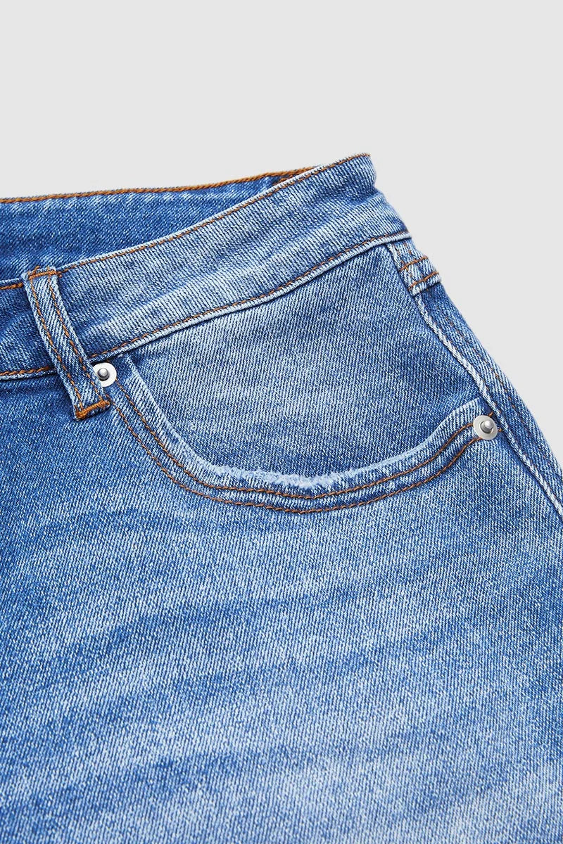 Calça de ganga reta de cintura média