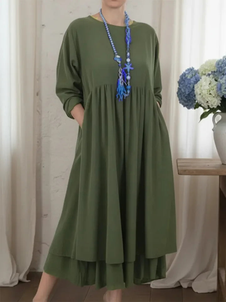 Vestido midi largo para mulher com bainha dupla