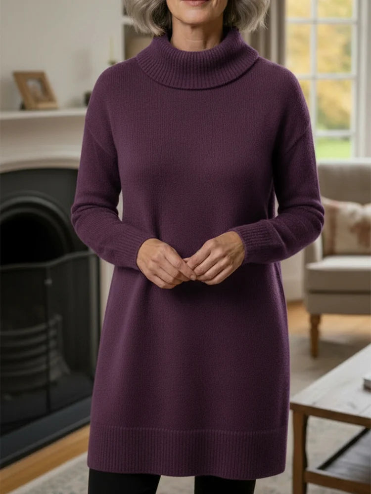 Vestido elegante de malha macia para mulher com mangas compridas