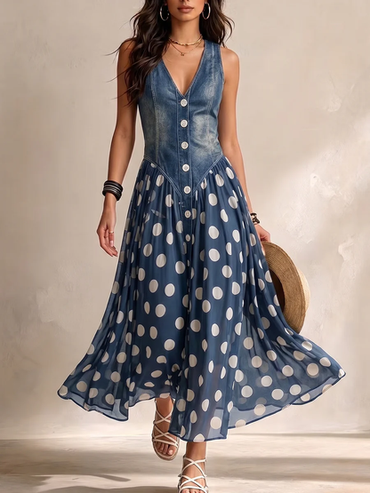 Vestido de patchwork em poá e ganga