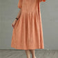 Vestido midi vintage de algodão e linho
