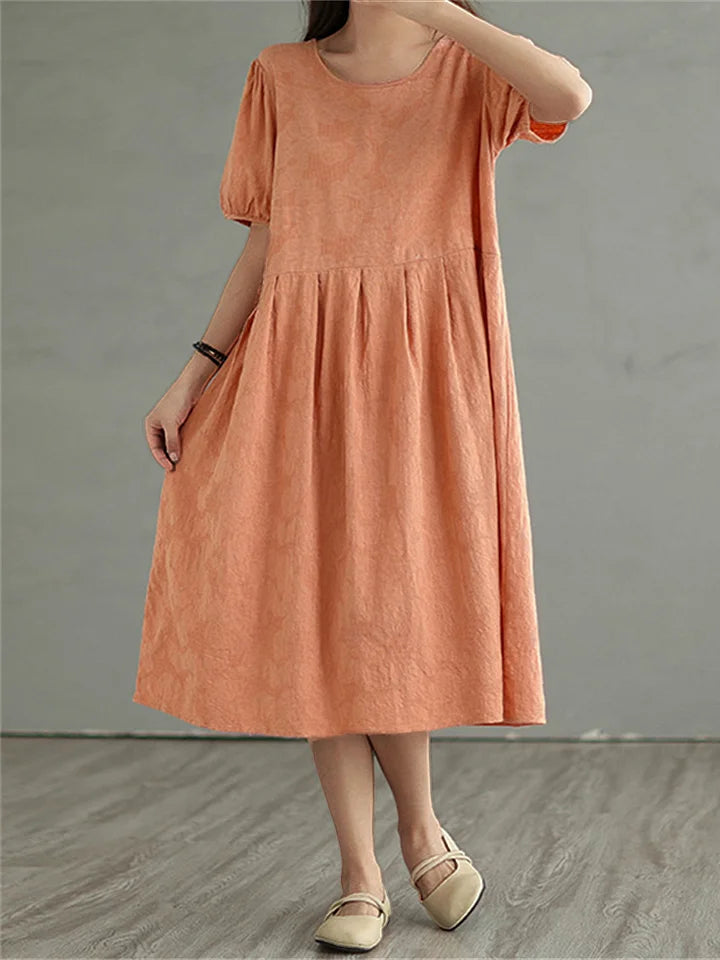 Vestido midi vintage de algodão e linho