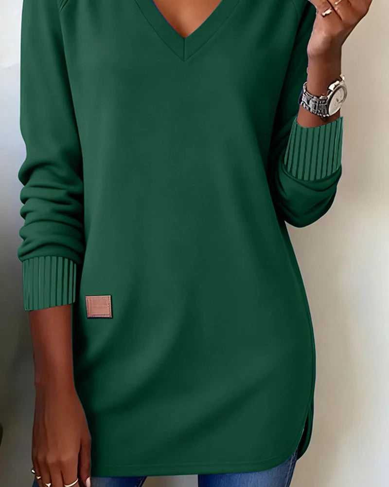 "Primavera e Outono - Fácil de Vestir": Sweatshirt com decote em V, elegante e confortável