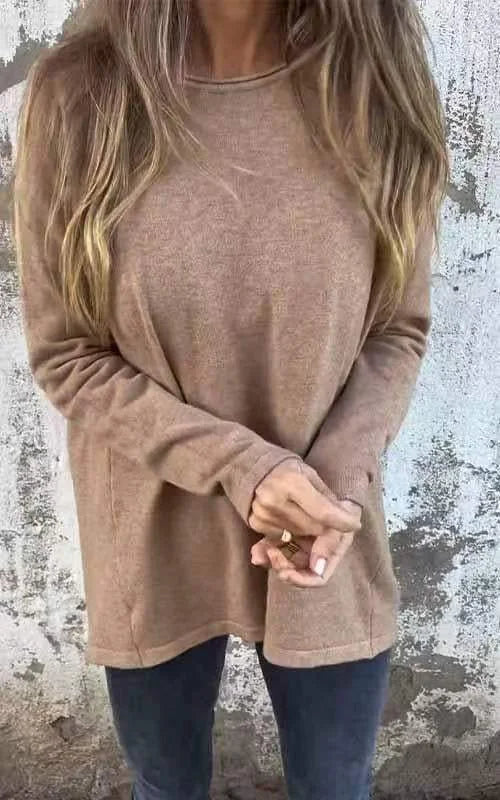 🌹Camisola de senhora de gola redonda e manga comprida