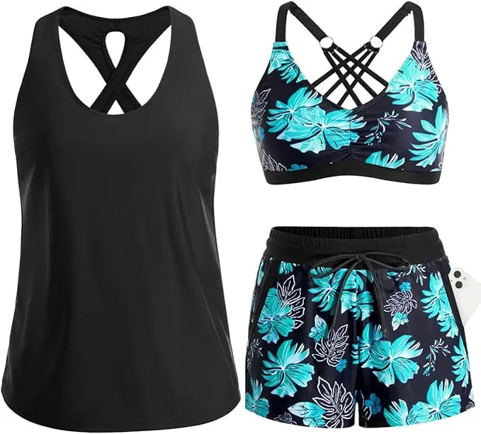 ⏰ Tankini de 3 peças com calções 🔥