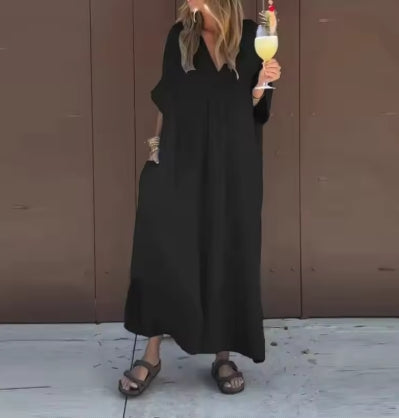 Vestido longo boémio elegante com decote em V